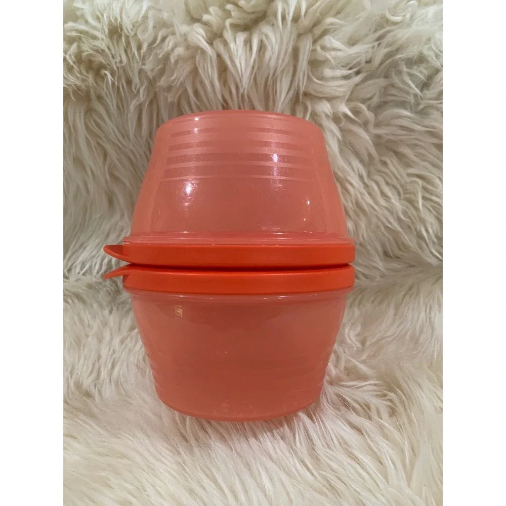 Tupperware Duo Containers 2-Pc Set Orange 500ml 2 Cup Snap Together Lids